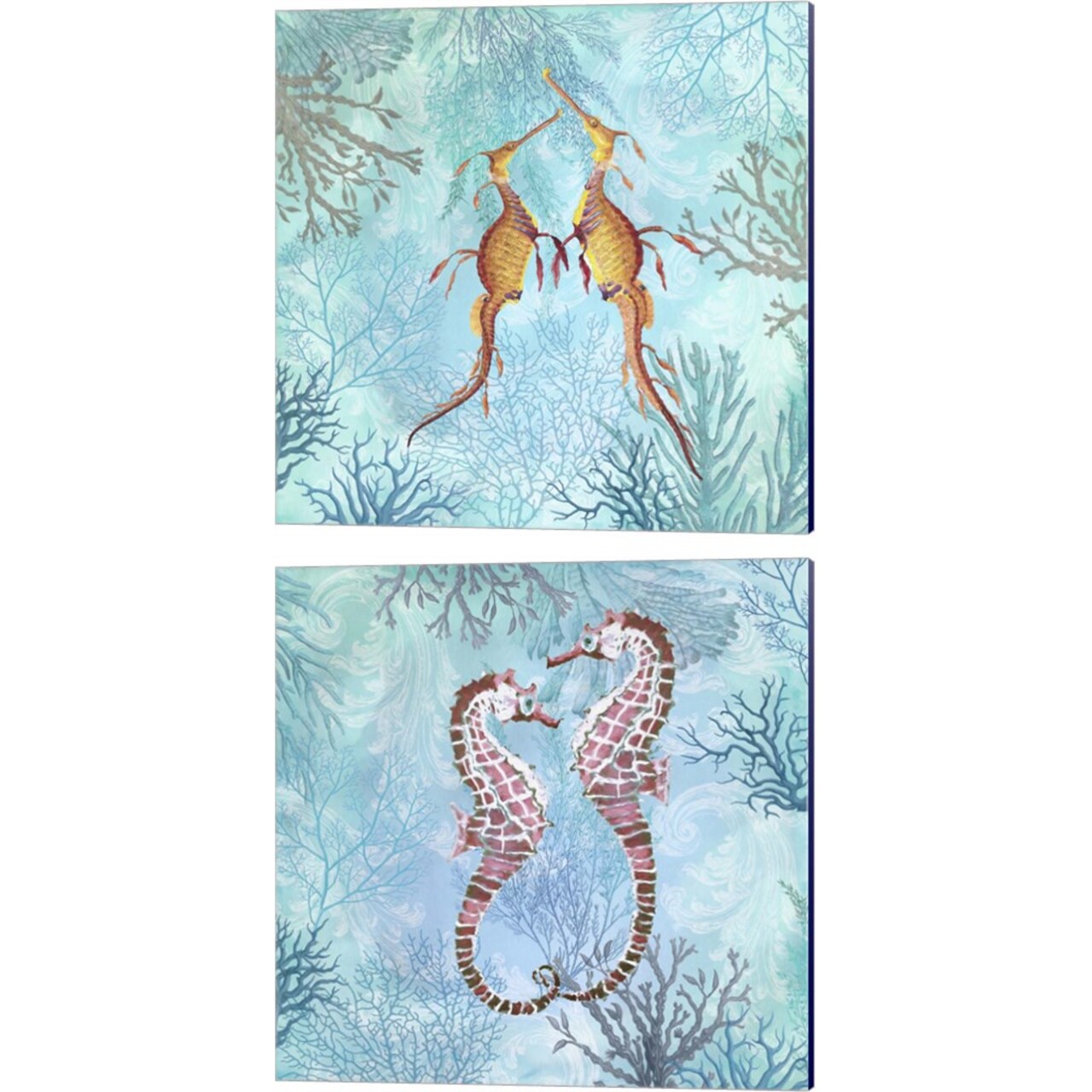 Marine Love Seadragons & Seahorses by Cora Niele 14" x 14" Canvas Wall Art (Set of 2)